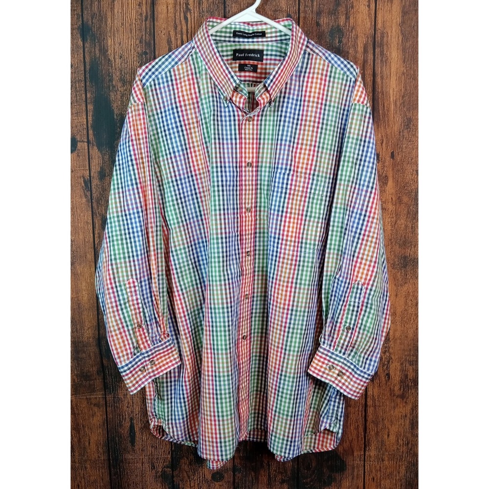 Paul Fredrick Mens XXL Classic Fit Gingham Check Cotton Button Down Shirt Multi
